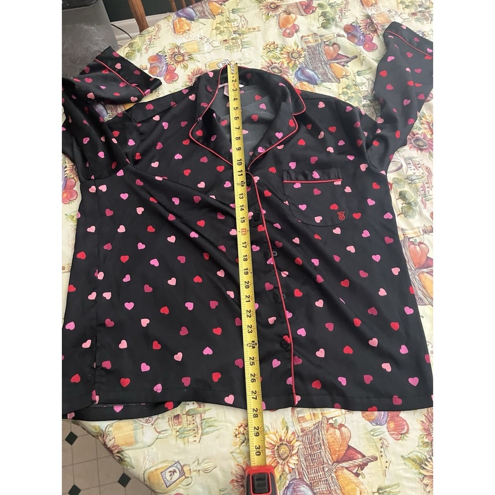 Victoria Secret Heart Print Pajama Satin Top Black Pink Red Lounge Sleepwear Lg - Picture 7 of 7